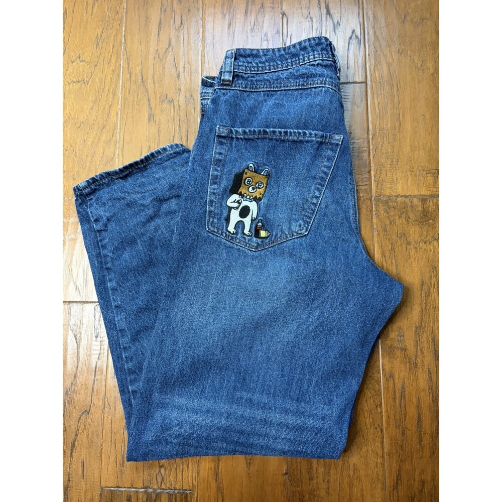 Empyre Loose Relaxed Skate Jeans Size 30 Blue Denim Alt Grunge"Bad Dog" Graffiti